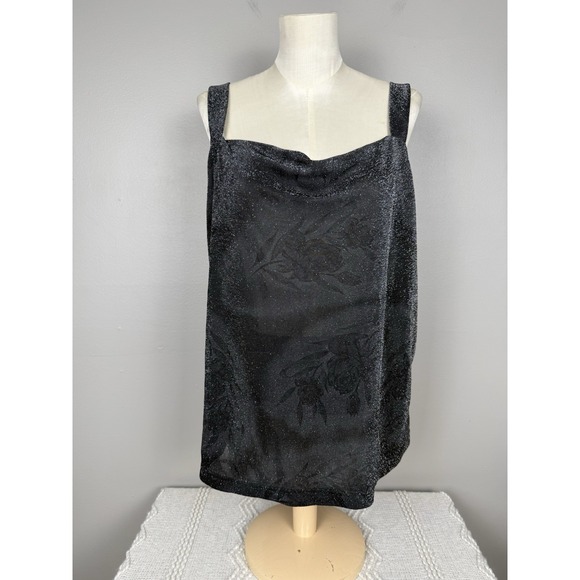 Maggie Mcnaughton Black Sheer Floral Tank Top Metallic Plus Size 2X Whimsigoth‎ - Picture 1 of 11